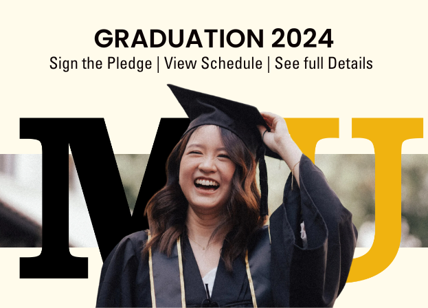 Graduation 2024. Use this image as a link to view the schedule, sign the pledge, and see all details related to graduation.