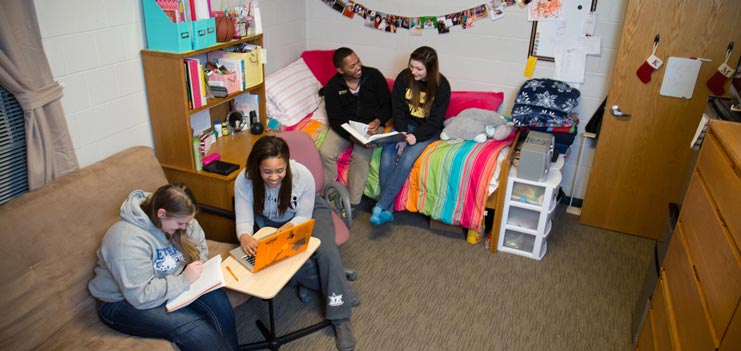 Students studying in a residence hall