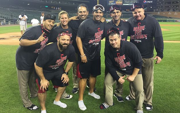 Salazar, left, and his fellow Indians athletic trainers